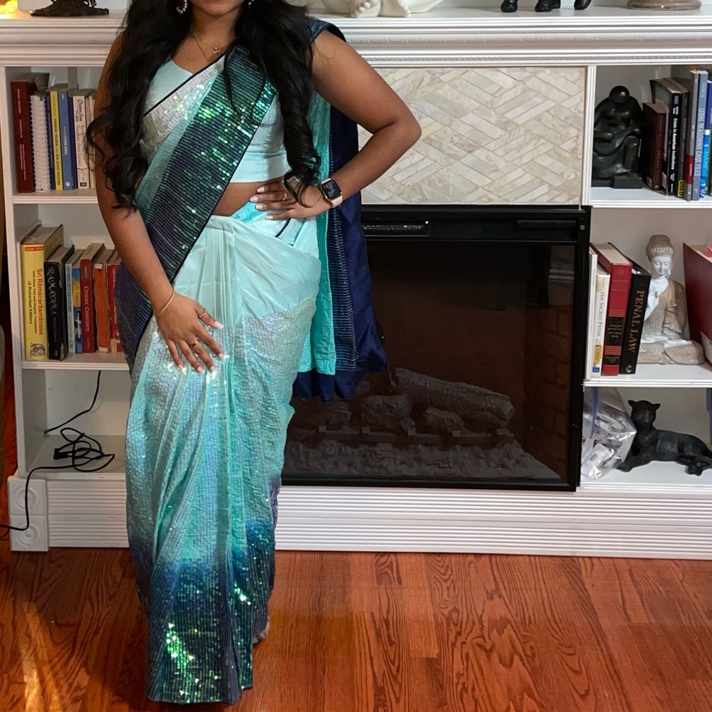 Elegant Blue and Green Sari